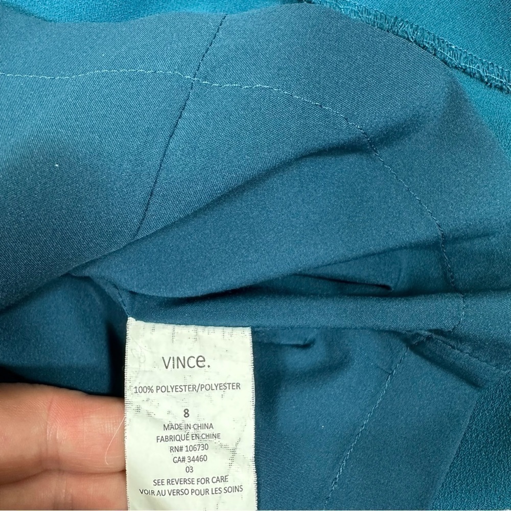 Vince Dress 8 Teal Classic Crepe Shift  Pockets Sleeveless Lined - Picture 11 of 13